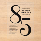 Invitations En Acrylique Modern Bold Texte noir 85e fête d'anniversaire (Recto)