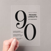 Invitations En Acrylique Modern Bold Texte noir 90e fête d'anniversaire (In situ (ordinateur de poche))