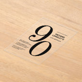 Invitations En Acrylique Modern Bold Texte noir 90e fête d'anniversaire (Poser)