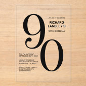 Invitations En Acrylique Modern Bold Texte noir 90e fête d'anniversaire (Recto)
