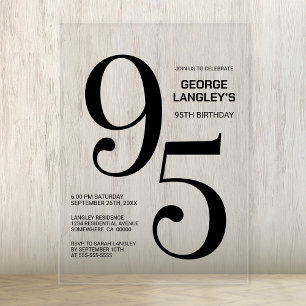 Invitations En Acrylique Modern Bold Texte noir 95e fête d'anniversaire