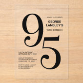 Invitations En Acrylique Modern Bold Texte noir 95e fête d'anniversaire (Recto)