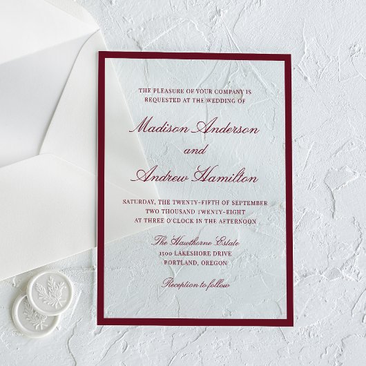 Invitations En Acrylique Modern Burgundy Border Wedding