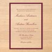 Invitations En Acrylique Modern Burgundy Border Wedding (Recto)