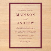 Invitations En Acrylique Modern Burgundy Border Wedding (Recto)