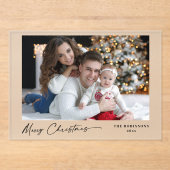 Invitations En Acrylique Modern Calligraphy Christmas Holiday Photo Frosted (Recto)