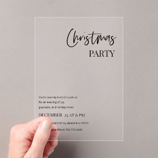 Invitations En Acrylique Modern Christmas Party Minimal (In situ (ordinateur de poche))
