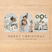 Invitations En Acrylique Modern Elegant Arch 3 Photo Collage Christmas Card (Recto)