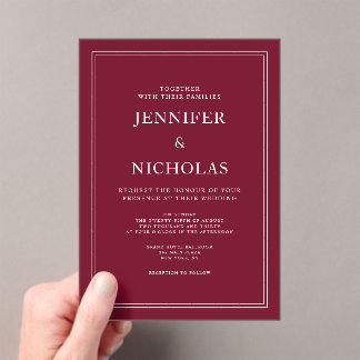 Invitations En Acrylique Modern Elegant Formal Burgundy Red Wedding