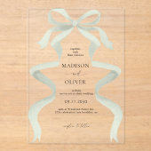 Invitations En Acrylique Modern Elegant Sage Green Bow Monogram Wedding (Recto)