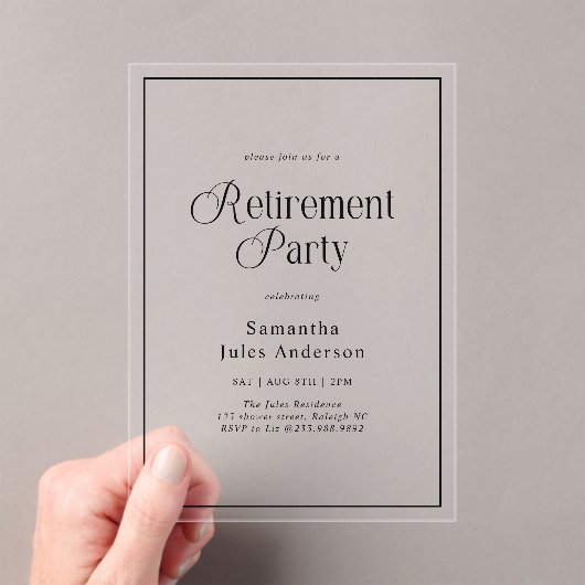 Invitations En Acrylique Modern Elegant Script Retirement Party  (In situ (ordinateur de poche))
