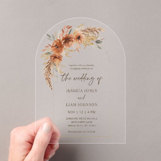 Invitations En Acrylique Modern Elegant Terracotta Fall Floral Wedding (In situ (ordinateur de poche))