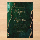 Invitations En Acrylique Modern Emerald Green Agate Script Wedding (Recto)