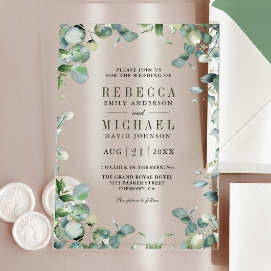 Invitations En Acrylique Modern Eucalyptus Wedding