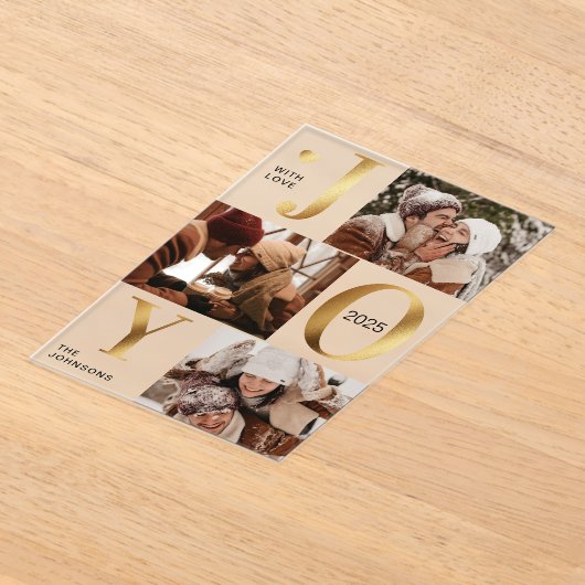 Invitations En Acrylique Modern Faux Gold Photo Collage Joy Christmas Card (Poser)