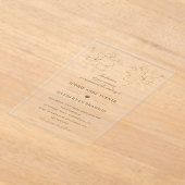 Invitations En Acrylique Modern Gold Line Art Flowers Wedding Transparent (Poser)
