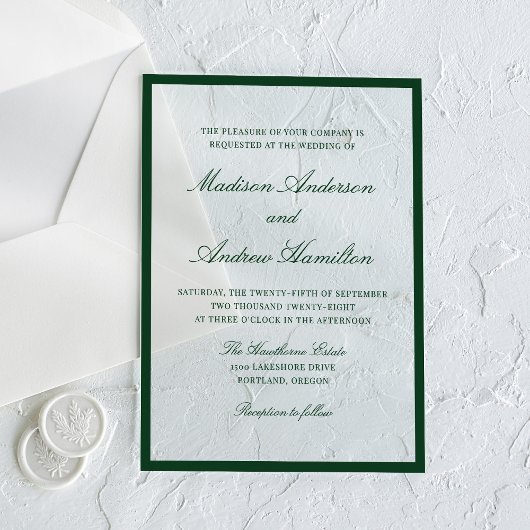 Invitations En Acrylique Modern Green Border Wedding
