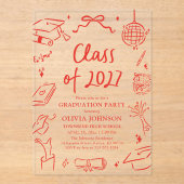 Invitations En Acrylique Modern Hand Drawn Class of 2027 Graduation Party (Recto)