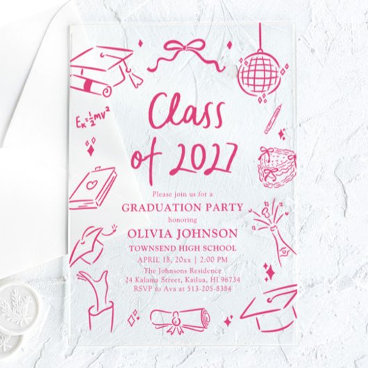 Invitations En Acrylique Modern Hand Drawn Class of 2027 Graduation Party