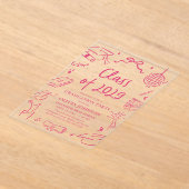 Invitations En Acrylique Modern Hand Drawn Class of 2029 Graduation Party (Poser)