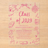 Invitations En Acrylique Modern Hand Drawn Class of 2029 Graduation Party (Recto)