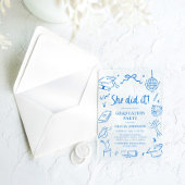 Invitations En Acrylique Modern Hand Drawn She did it Blue Graduation Party