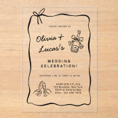 Invitations En Acrylique Modern Ivory & Black Hand-Drawn Wedding (Recto)