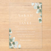 Invitations En Acrylique Modern Minimal Green Leaf White Wedding (Recto)