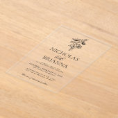 Invitations En Acrylique Modern Minimalist Black White Floral Wedding (Poser)