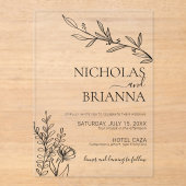 Invitations En Acrylique Modern Minimalist White Wildflower Wedding (Recto)