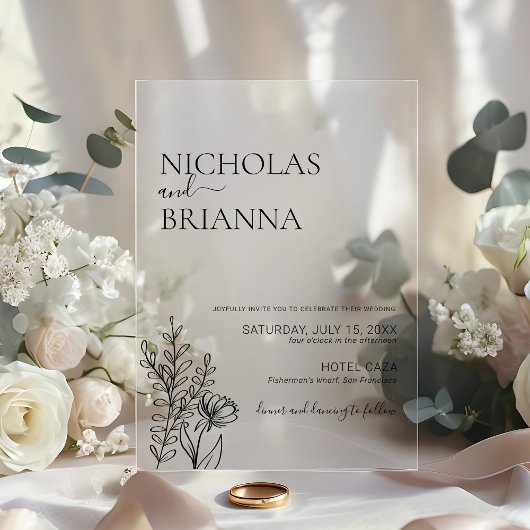 Invitations En Acrylique Modern Minimalist Wildflower Simple Wedding