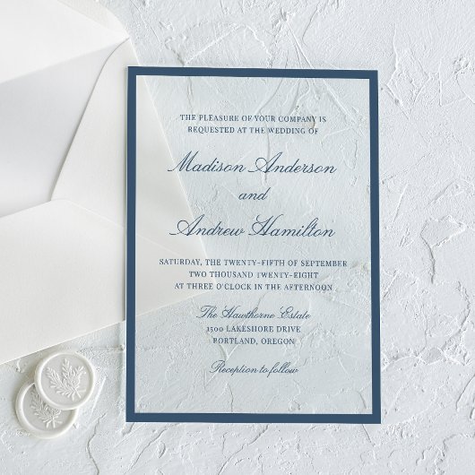 Invitations En Acrylique Modern Navy Border Wedding