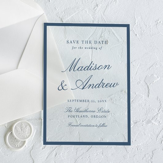 Invitations En Acrylique Modern Navy Border Wedding Save the Date
