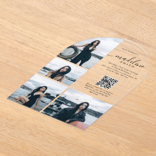Invitations En Acrylique Modern Photo Collage QR code Graduation Party (Poser)