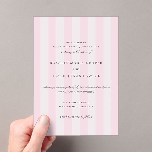 Invitations En Acrylique Modern Pink Stripes Elegant Wedding (In situ (ordinateur de poche))
