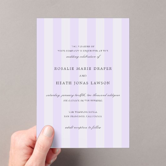 Invitations En Acrylique Modern Purple Stripes Elegant Wedding (In situ (ordinateur de poche))