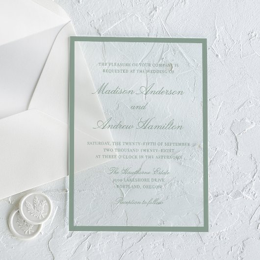 Invitations En Acrylique Modern Sage Green Border Wedding