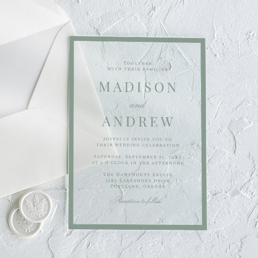Invitations En Acrylique Modern Sage Green Border Wedding