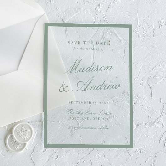 Invitations En Acrylique Modern Sage Green Border Wedding Save the Date