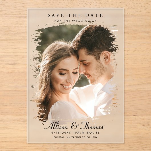 Invitations En Acrylique Modern Save the Date Photo Chic Mariage (Recto)