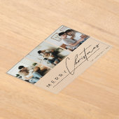 Invitations En Acrylique Modern Script 3 Photo Collage Merry Christmas Card (Poser)