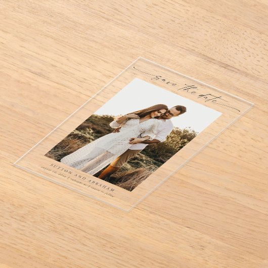 Invitations En Acrylique Modern Script 3 Photo Wedding Enregistrer la date (Poser)