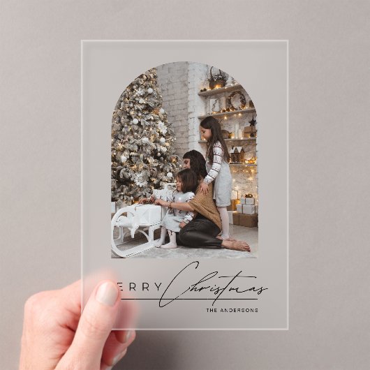 Invitations En Acrylique Modern Script Arch Family Photo Christmas Card (In situ (ordinateur de poche))