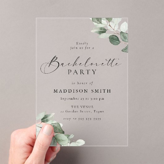 Invitations En Acrylique Modern Script Green Leaf Bachelorette Party (In situ (ordinateur de poche))