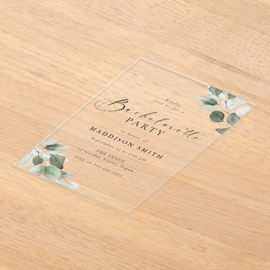 Invitations En Acrylique Modern Script Green Leaf Bachelorette Party (Poser)