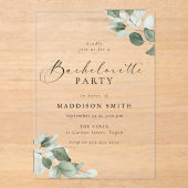 Invitations En Acrylique Modern Script Green Leaf Bachelorette Party (Recto)