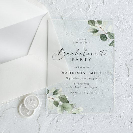 Invitations En Acrylique Modern Script Green Leaf Bachelorette Party