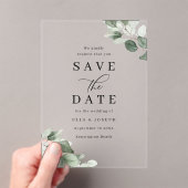 Invitations En Acrylique Modern Script Green Leaf Wedding Save The Date (In situ (ordinateur de poche))