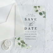 Invitations En Acrylique Modern Script Green Leaf Wedding Save The Date