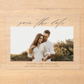 Invitations En Acrylique Modern Script Photo Wedding Enregistrer la date (Recto)